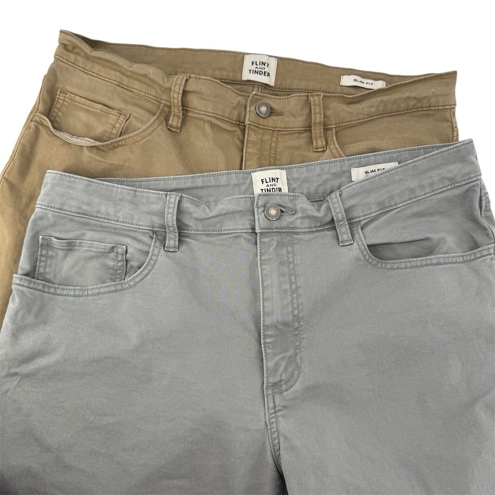2‎ Pack Flint Tinder Chino Pants Mens Sz 34x30 Slim Fit Beige And Gray Huckberry